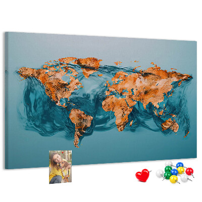 Nástěnka Mapa světa ve vlnící se vodě