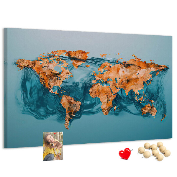 Nástěnka Mapa světa ve vlnící se vodě
