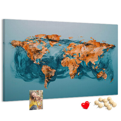 Nástěnka Mapa světa ve vlnící se vodě