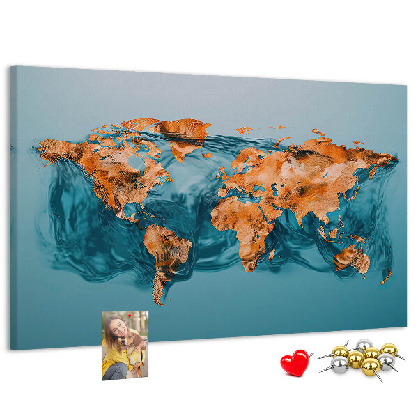 Nástěnka Mapa světa ve vlnící se vodě