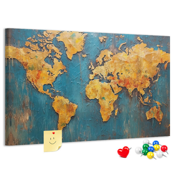 Korková nástěnka Mapa světa v teplých odstínech hnědé.