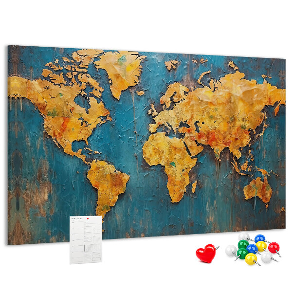 Korková nástěnka Mapa světa v teplých odstínech hnědé.