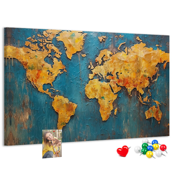 Korková nástěnka Mapa světa v teplých odstínech hnědé.