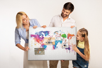 Fětská nástěnka Barevná mapa světa s akvarelem