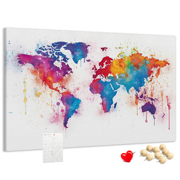 Fětská nástěnka Barevná mapa světa s akvarelem
