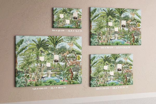Korková nástěnka Tropický les s divokými zvířaty a ptáky