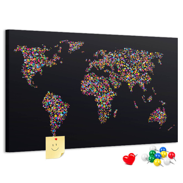 Nástěnka Barevná mapa světa se srdíčky