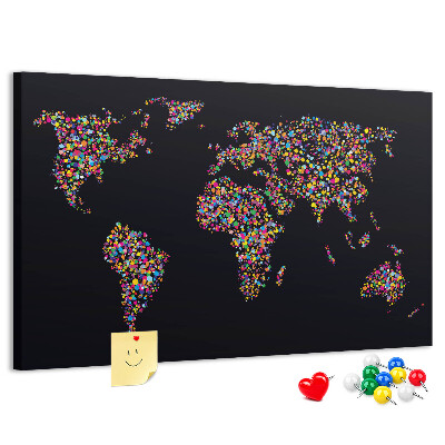 Nástěnka Barevná mapa světa se srdíčky