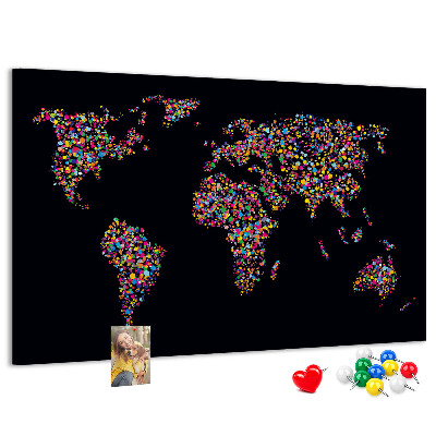 Nástěnka Barevná mapa světa se srdíčky