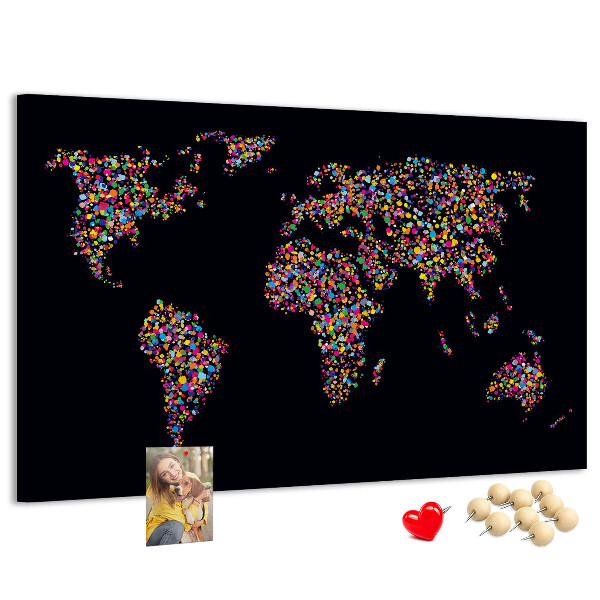Nástěnka Barevná mapa světa se srdíčky