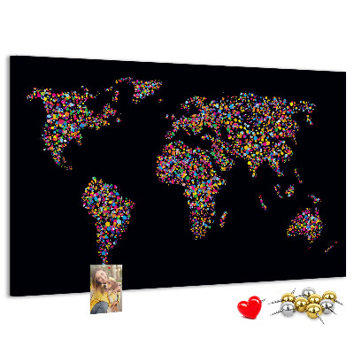 Nástěnka Barevná mapa světa se srdíčky