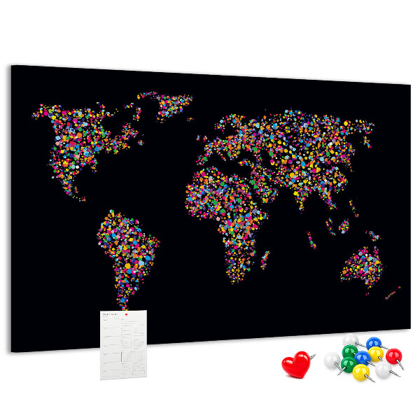 Nástěnka Barevná mapa světa se srdíčky