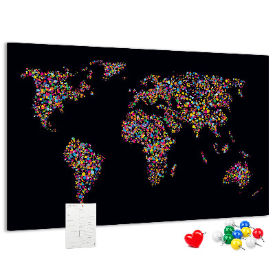 Nástěnka Barevná mapa světa se srdíčky