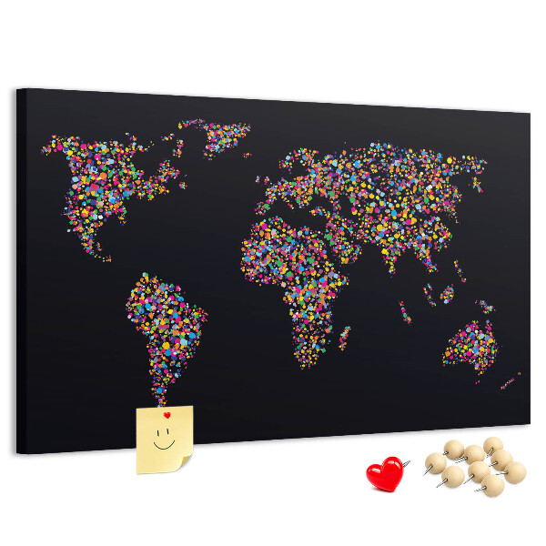 Nástěnka Barevná mapa světa se srdíčky
