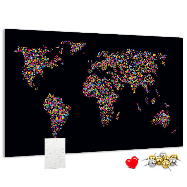 Nástěnka Barevná mapa světa se srdíčky