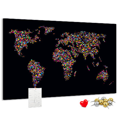 Nástěnka Barevná mapa světa se srdíčky