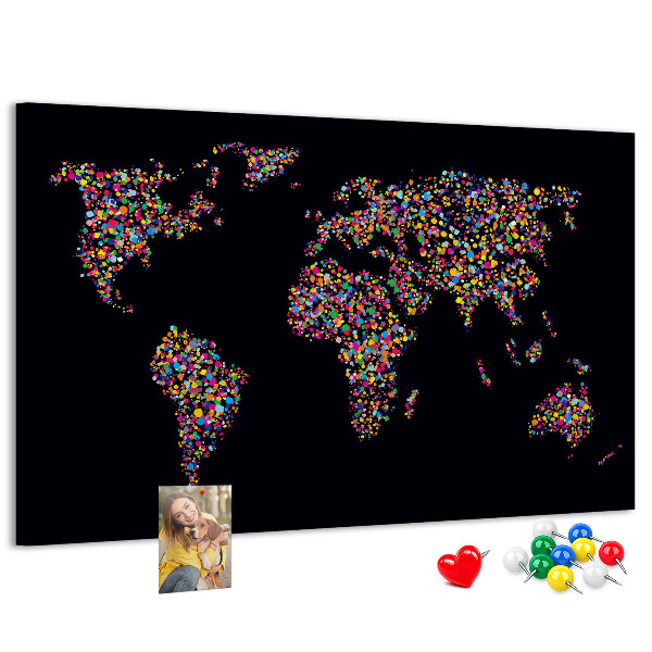Nástěnka Barevná mapa světa se srdíčky