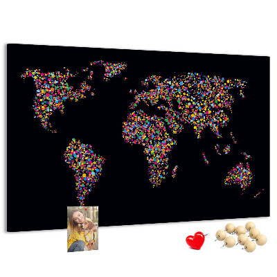 Nástěnka Barevná mapa světa se srdíčky