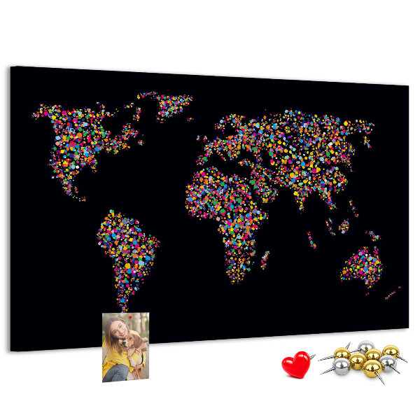 Nástěnka Barevná mapa světa se srdíčky