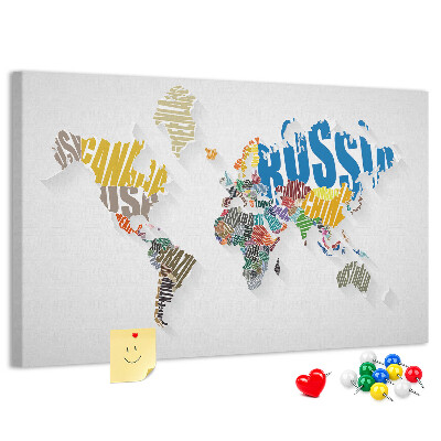 Fětská nástěnka Barevná mapa světa s názvy zemí