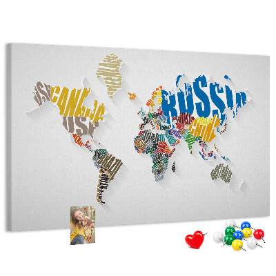 Fětská nástěnka Barevná mapa světa s názvy zemí