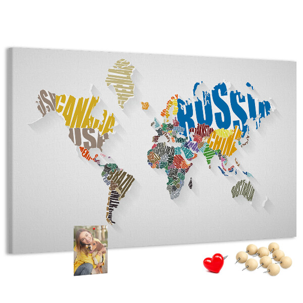 Fětská nástěnka Barevná mapa světa s názvy zemí