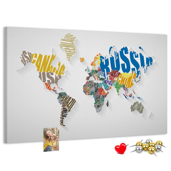Fětská nástěnka Barevná mapa světa s názvy zemí