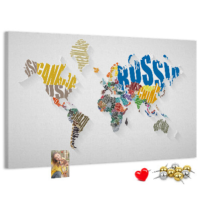 Fětská nástěnka Barevná mapa světa s názvy zemí