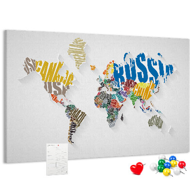 Fětská nástěnka Barevná mapa světa s názvy zemí