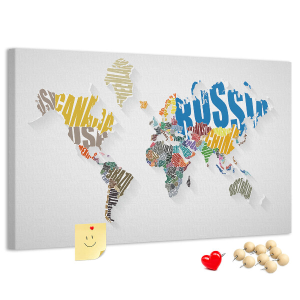 Fětská nástěnka Barevná mapa světa s názvy zemí