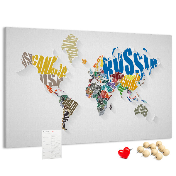 Fětská nástěnka Barevná mapa světa s názvy zemí