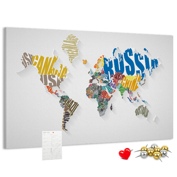 Fětská nástěnka Barevná mapa světa s názvy zemí
