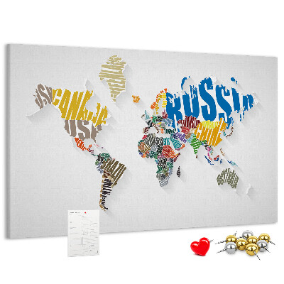 Fětská nástěnka Barevná mapa světa s názvy zemí