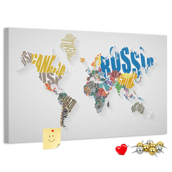 Fětská nástěnka Barevná mapa světa s názvy zemí