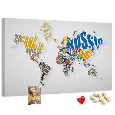 Fětská nástěnka Barevná mapa světa s názvy zemí
