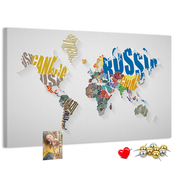 Fětská nástěnka Barevná mapa světa s názvy zemí