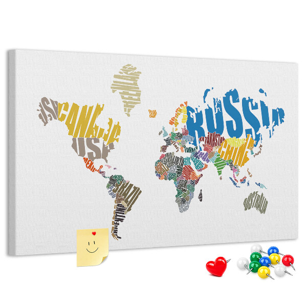Nástěnka Mapa světa s názvy zemí.