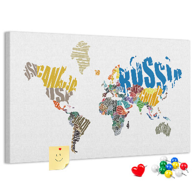 Nástěnka Mapa světa s názvy zemí.