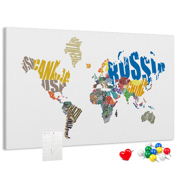Nástěnka Mapa světa s názvy zemí.
