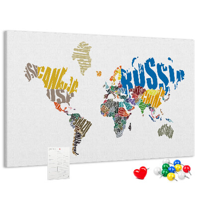 Nástěnka Mapa světa s názvy zemí.