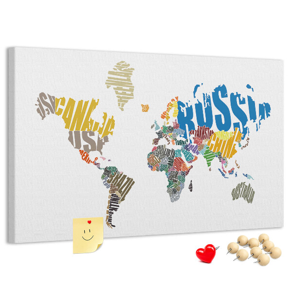 Nástěnka Mapa světa s názvy zemí.