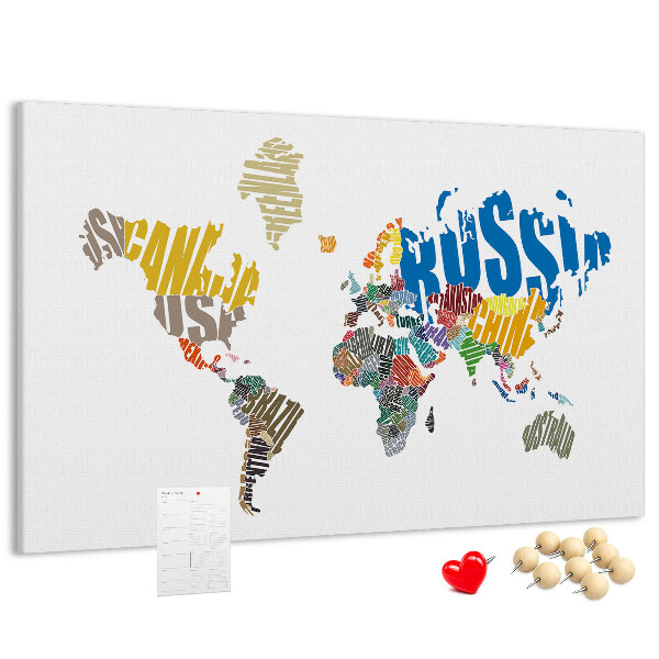 Nástěnka Mapa světa s názvy zemí.