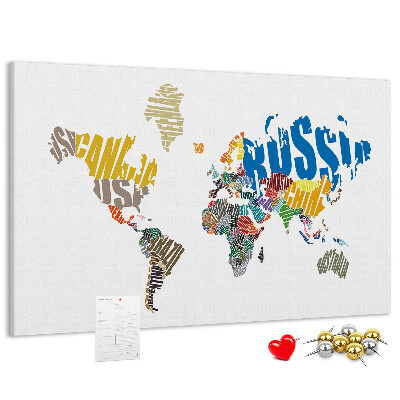 Nástěnka Mapa světa s názvy zemí.