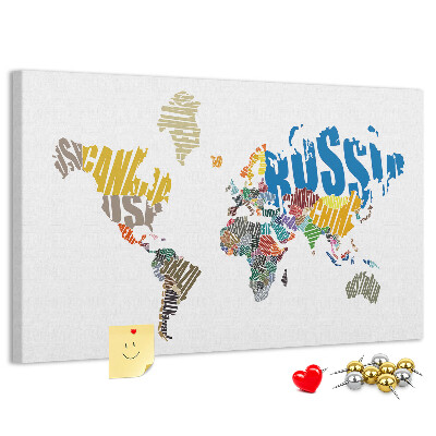 Nástěnka Mapa světa s názvy zemí.
