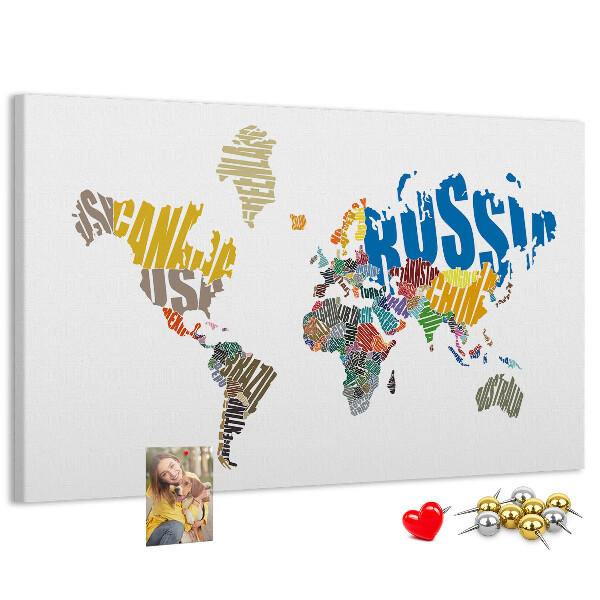 Nástěnka Mapa světa s názvy zemí.