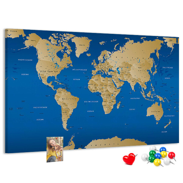 Korková nástěnka Mapa světa s barevnými špendlíky