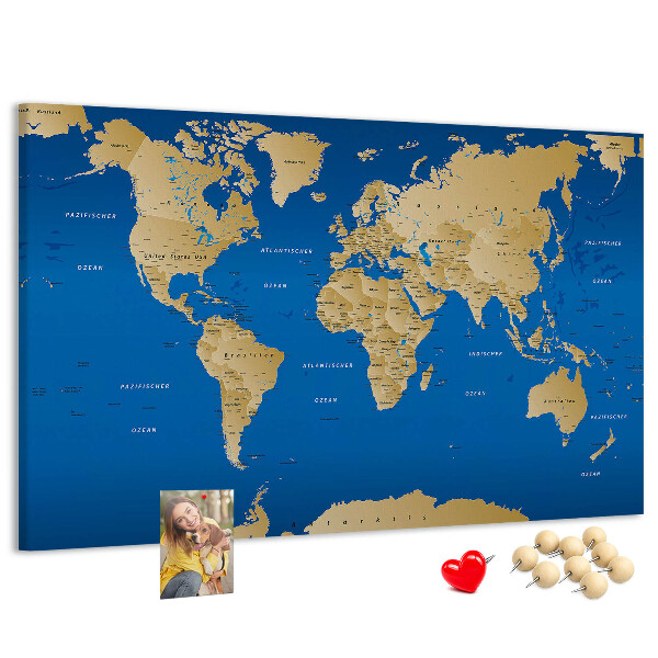 Korková nástěnka Mapa světa s barevnými špendlíky