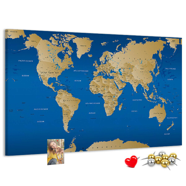 Korková nástěnka Mapa světa s barevnými špendlíky
