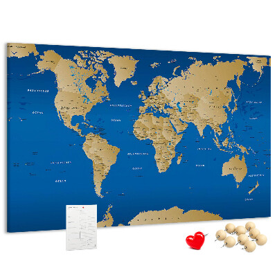 Korková nástěnka Mapa světa s barevnými špendlíky