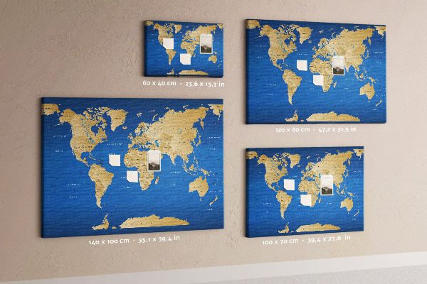 Korková nástěnka Mapa světa s barevnými špendlíky